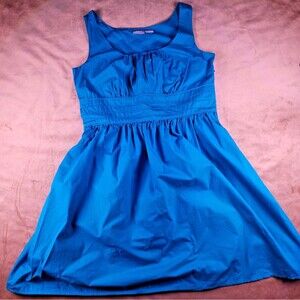 Eshakti Blue Pleated Scoop Neck A-Line Sleeveless zippered Dress 100% Cotton